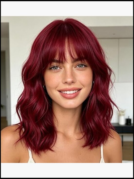 Wavy Bob Wig with Bangs Short Curly Synthetic Hair Natural Looking Daily Wear main image 6